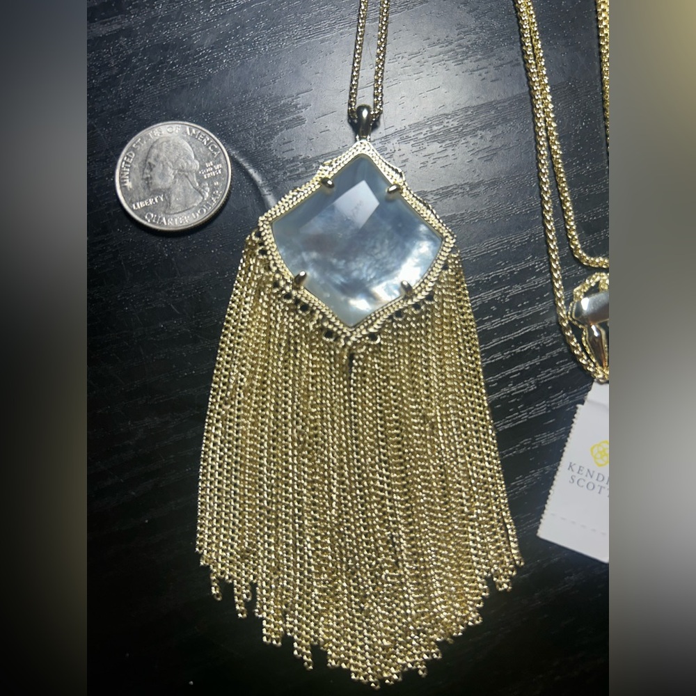 Kendra Scott Kingston Long Tassel Pendant Necklace- Gold Tone Mother Pearl Style - Picture 4 of 5
